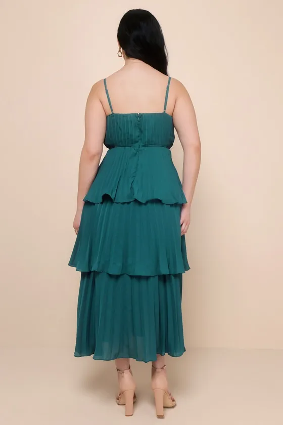 Cascading Crush Light Blue Tiered Bustier Midi Dress