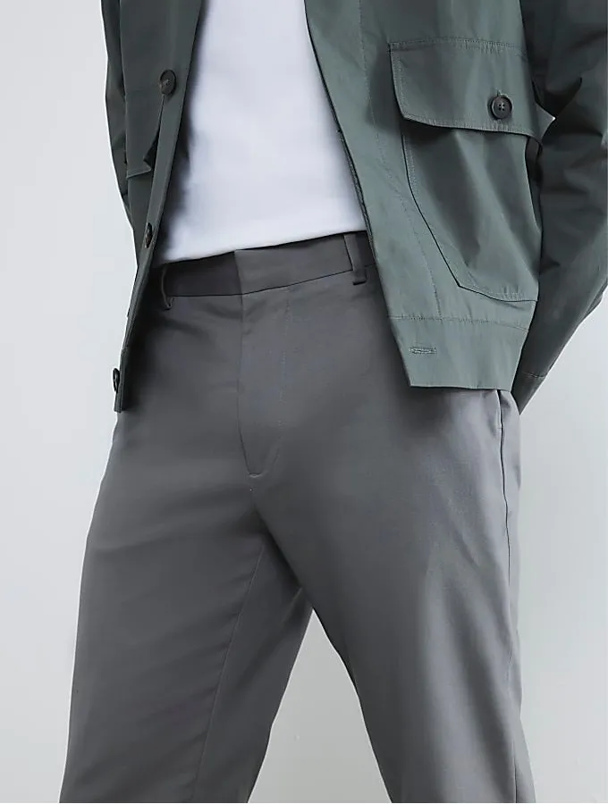 Men's Grey Slim Fit Cotton Trousers