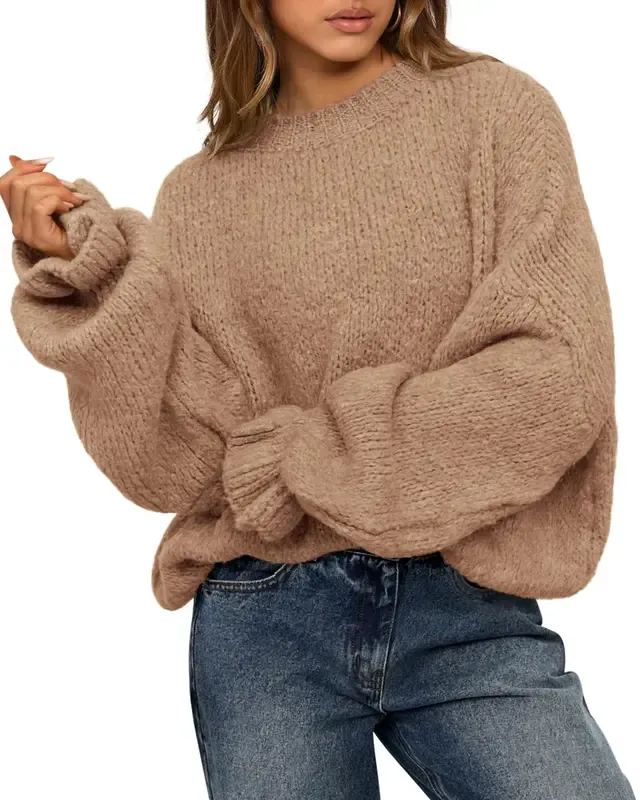 Womens Sweaters Fall 2025  Long Sleeve Crewneck Oversized Sweater Chunky Pullover Loose Outfits（Just $3 a set!)
