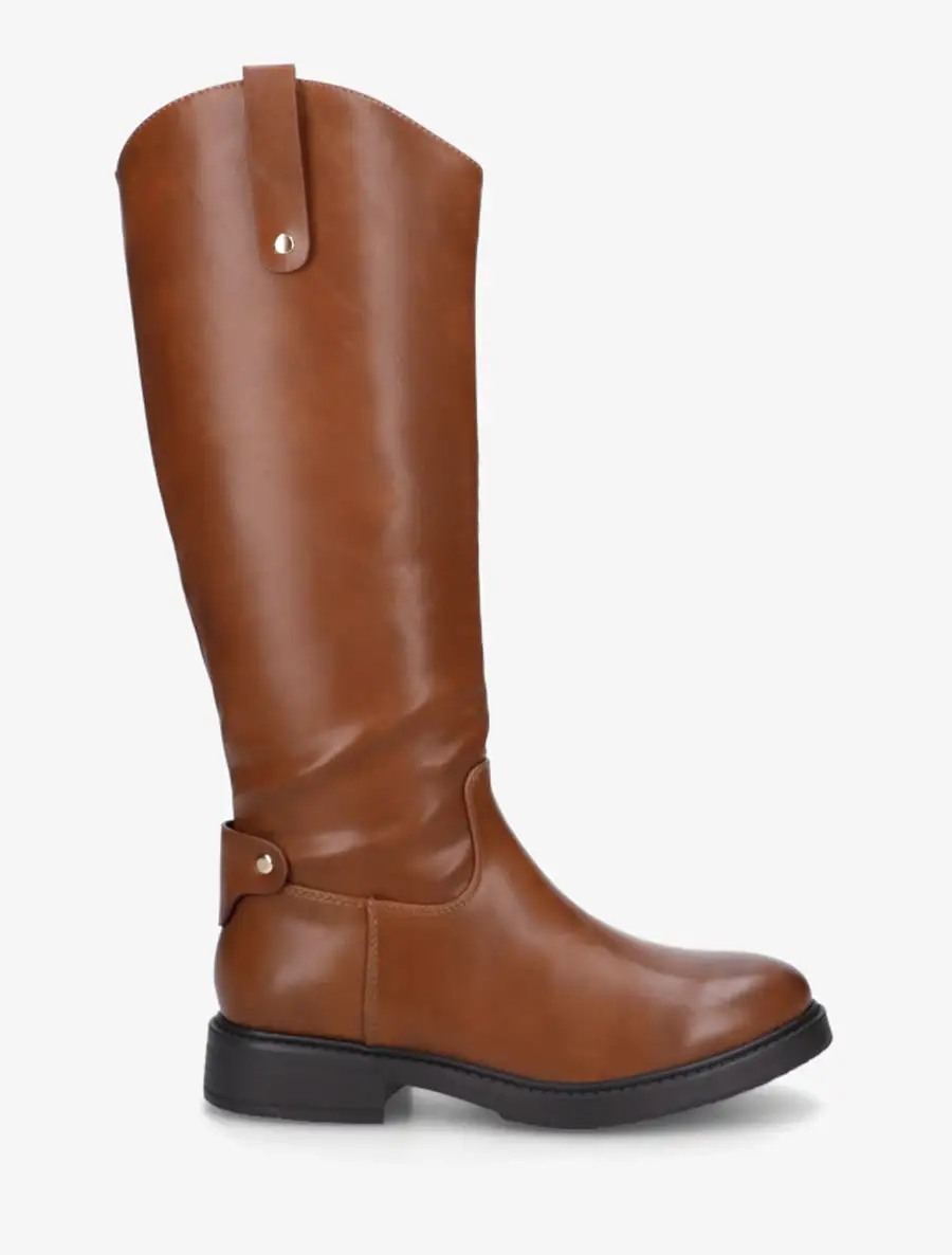 Modern Riding Block Heel Faux Leather Knee High Boots