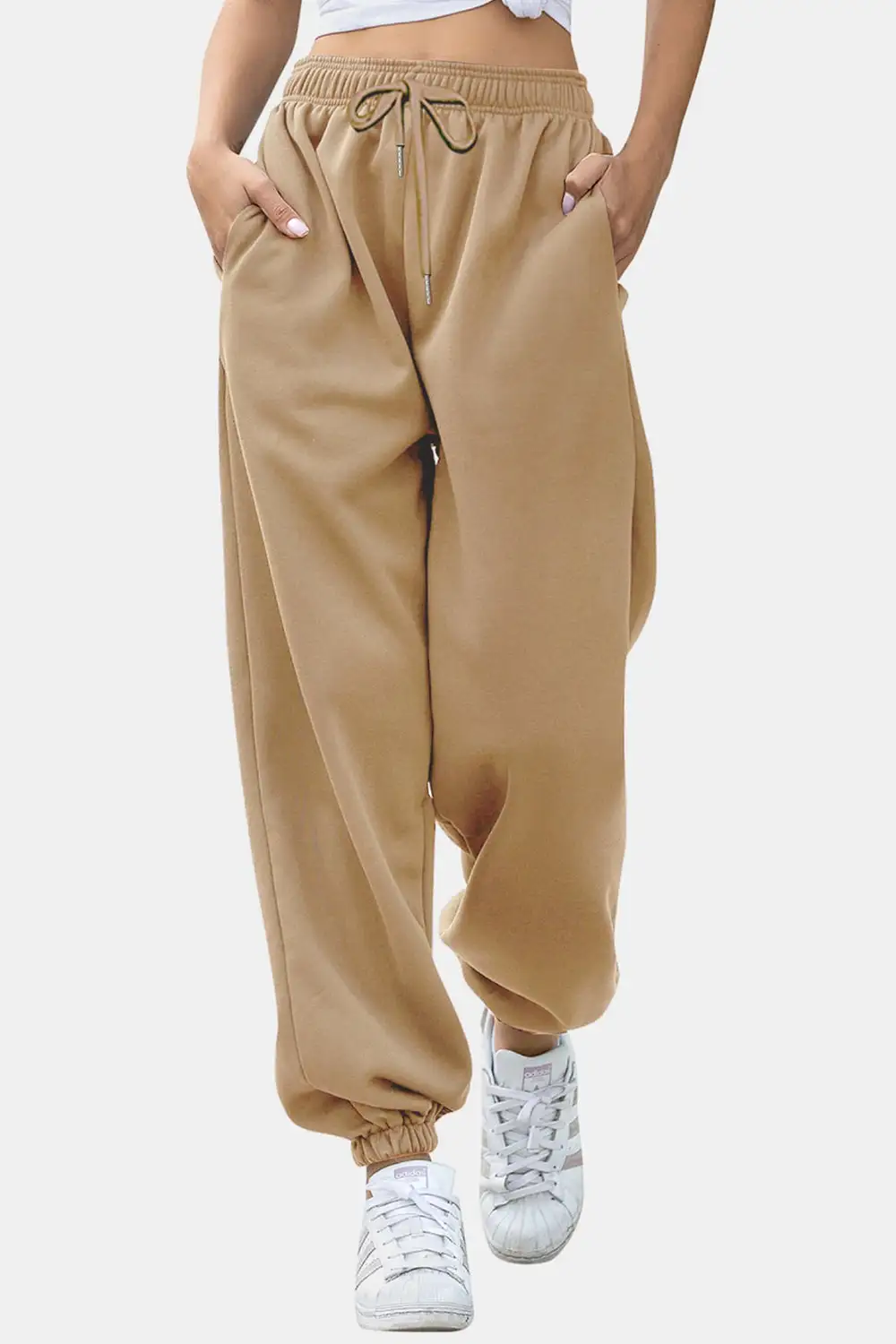 Relaxed Elastic-Waist Pocketed Jogger Pants