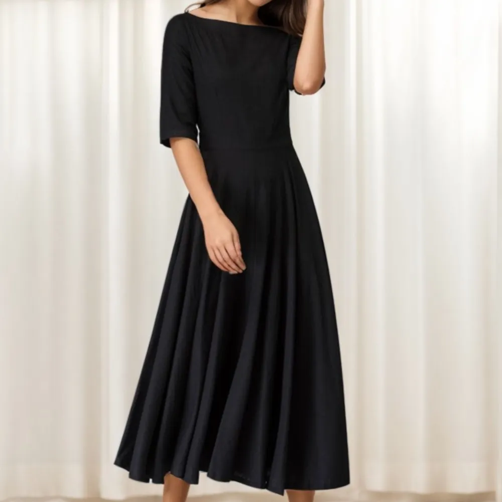 Relaxed Linen Cotton Fit And Flare Swing Midi Dress