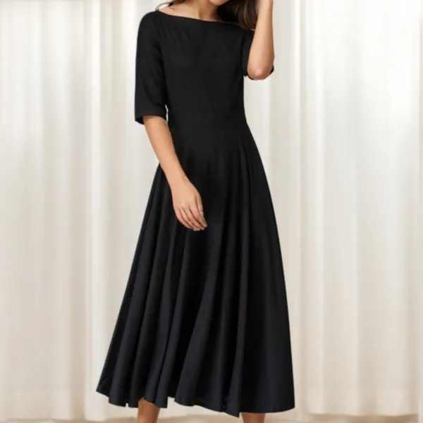 Relaxed Linen Cotton Fit And Flare Swing Midi Dress