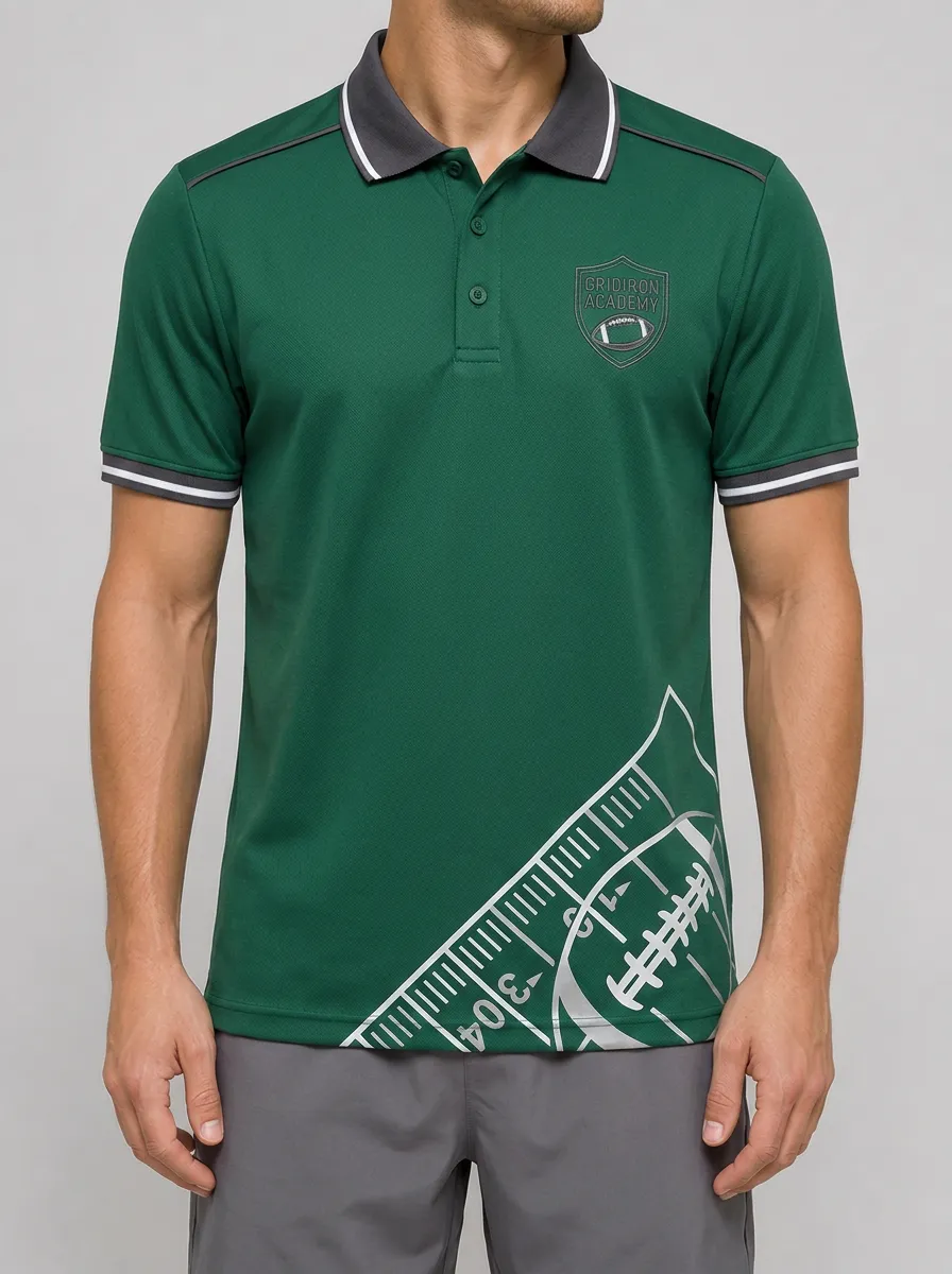 Men's American Football Gridiron Academy Printed Polo Shirt