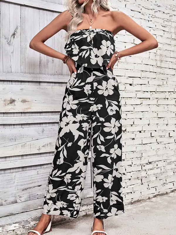 Tube Top Printed Tight Jumpsuit