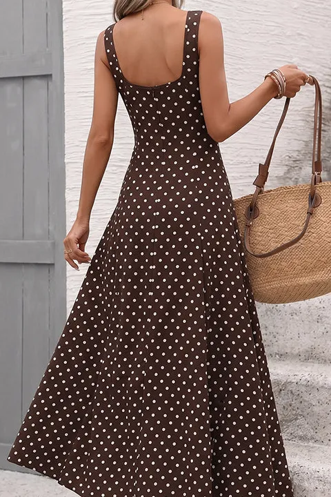 Dot Print Square Neck Retro Dress