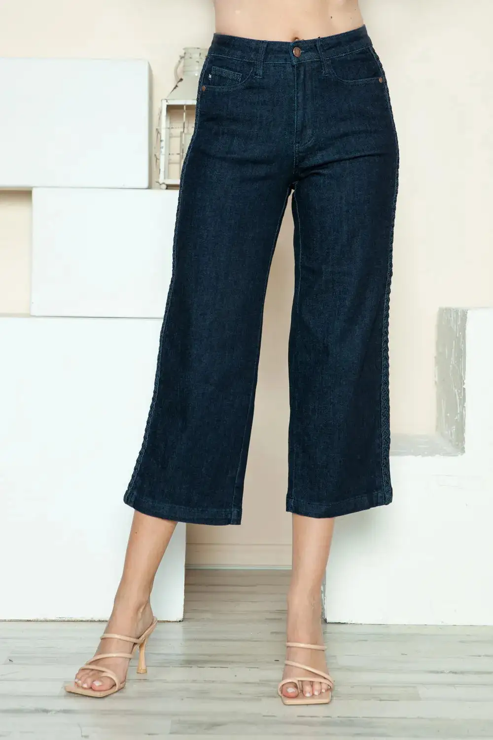 High Rise Side Seam Wide Leg Jeans