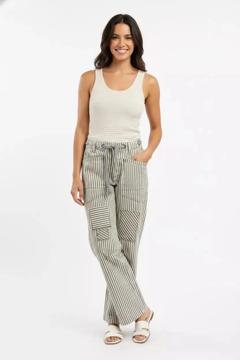 Sequin Striped Barrel Leg Relaxed Fit Pants