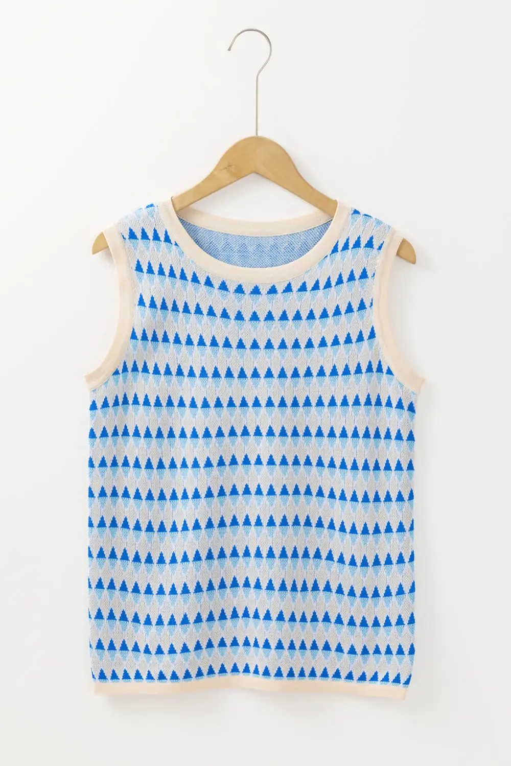 Stripe Geometric Print Round Neck Fitted Sweater Vest