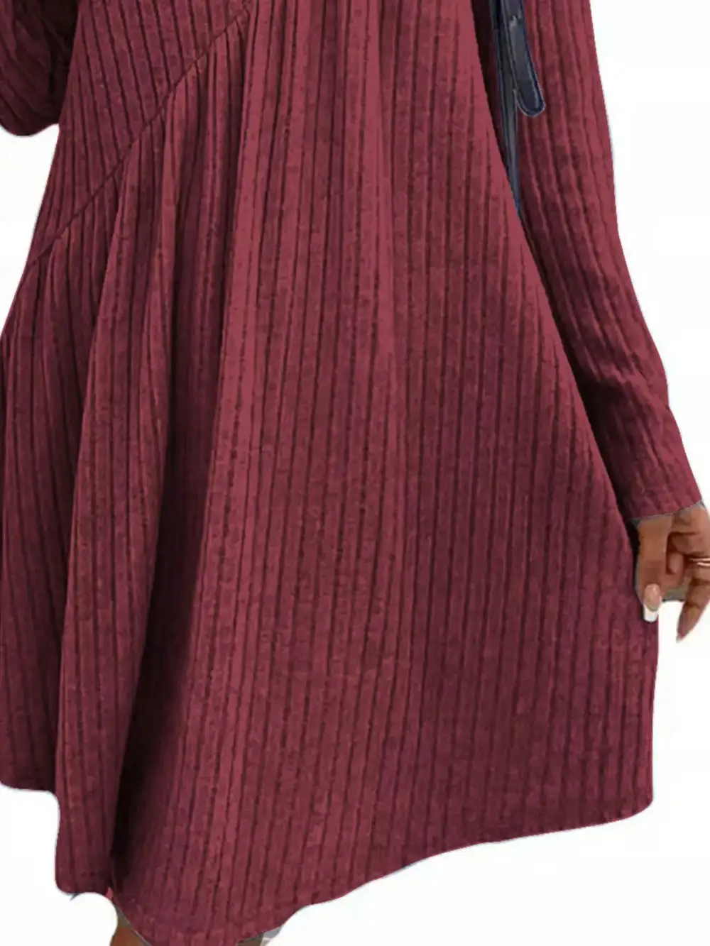 Layered Detail Ribbed Knit Long Sleeve Sweater Dress