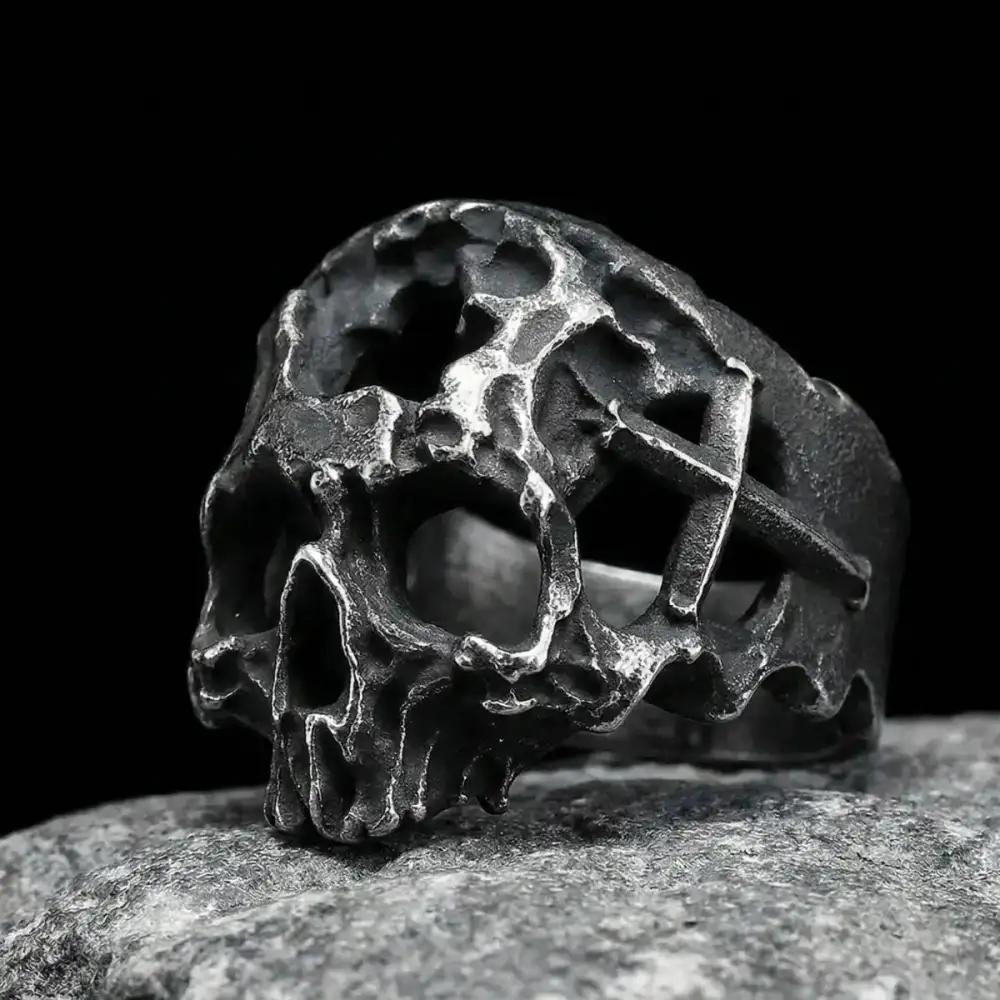Men's Hollow Cross Skull Ring