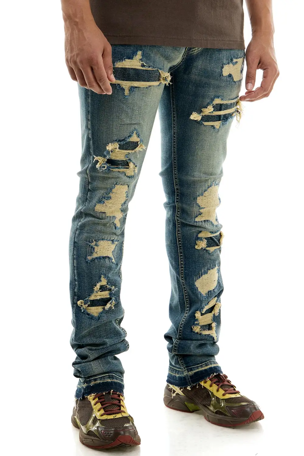 Men's Streetwear Skinny Stacked Distressed Jeans