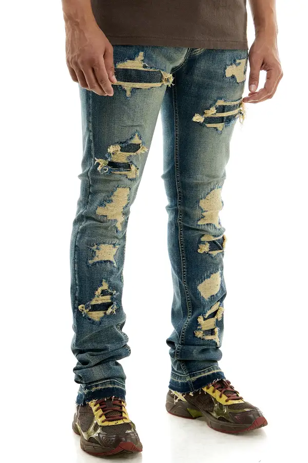 Men's Streetwear Skinny Stacked Distressed Jeans