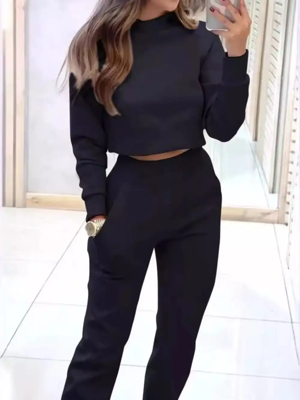 Casual Chic Cropped Sweatshirt and Jogger Set