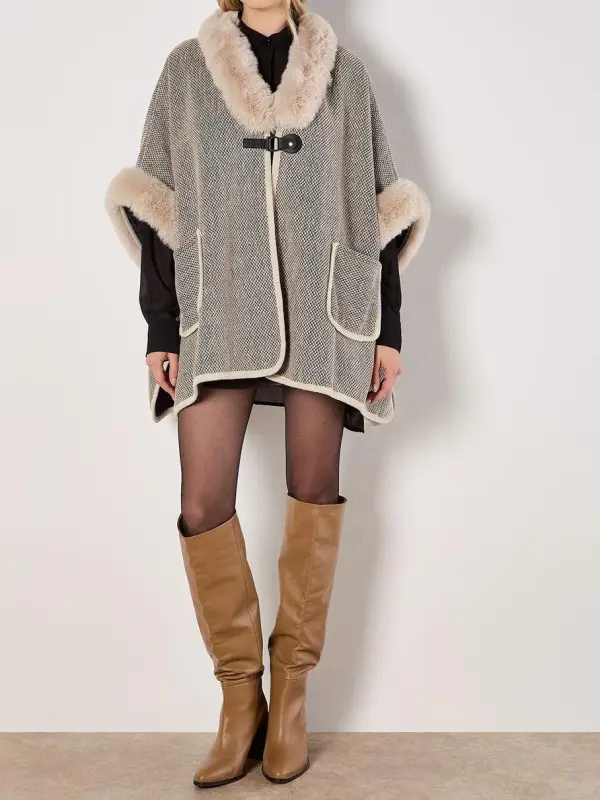 Texture Faux Fur Lined Cape