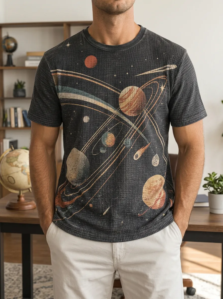 Men's Space Astronomy Lover Vintage Planets Modern Crew Neck T-Shirt
