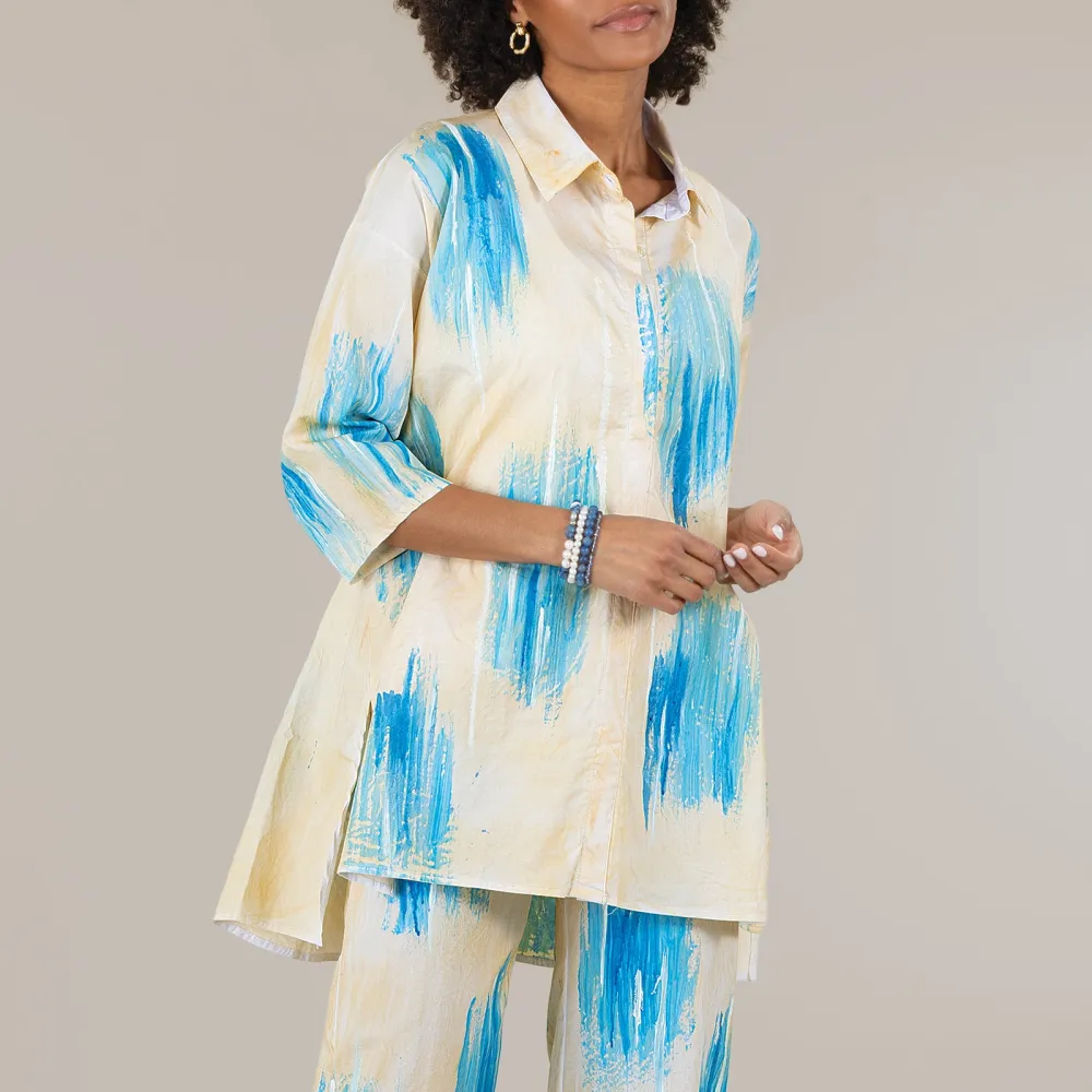 Hand-painted Ocean Brushstrokes Button Up Blouse
