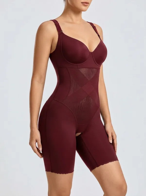 Women's Tummy Control Mesh Panel Sculpting Bodysuit