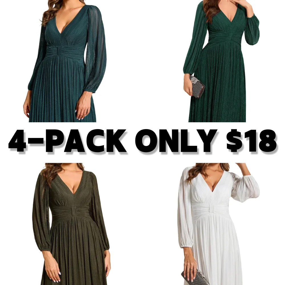 【EVER PRETTY 】curvy dress,Glittery Empire Waist A-Line Dress with Long Lantern Sleeves
