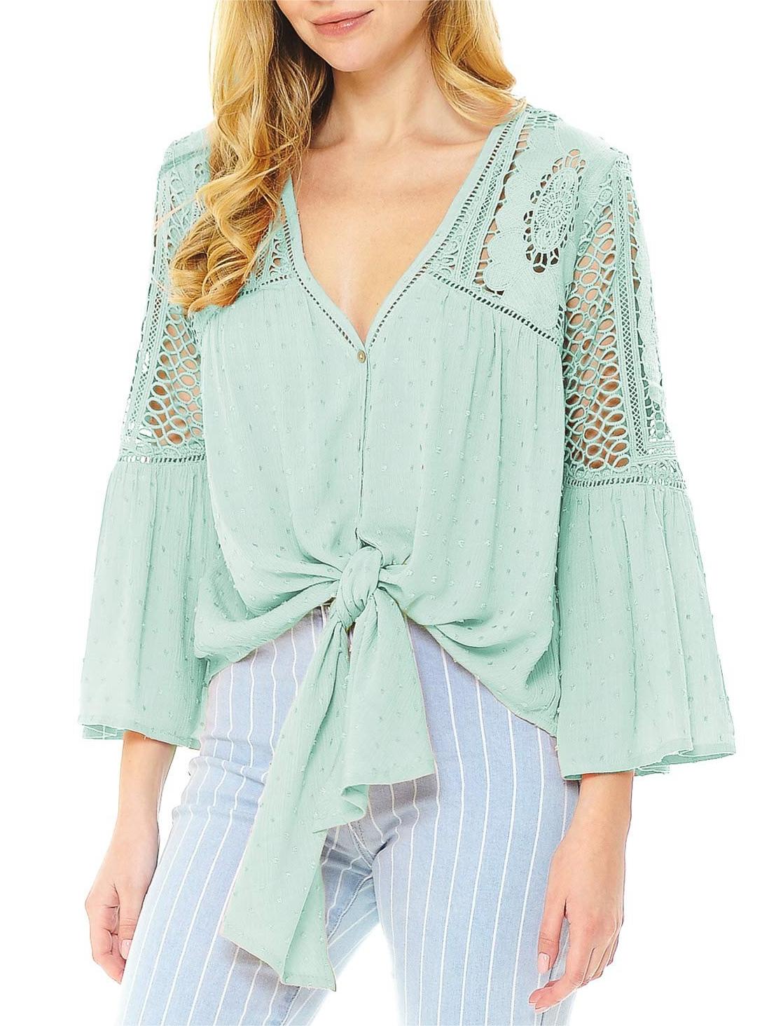 Mint Green Crochet - Detail Tie - Front Blouse