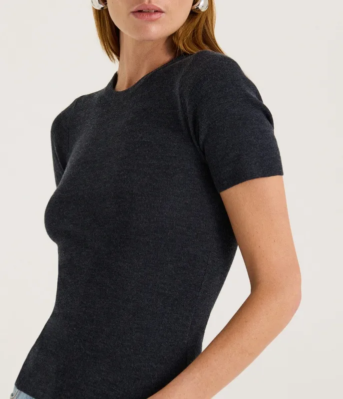 Charcoal Merino Crew Neck T-Shirt