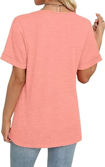 Women's Summer Short-Sleeve Basic Casual V-Neck T-Shirt 2026