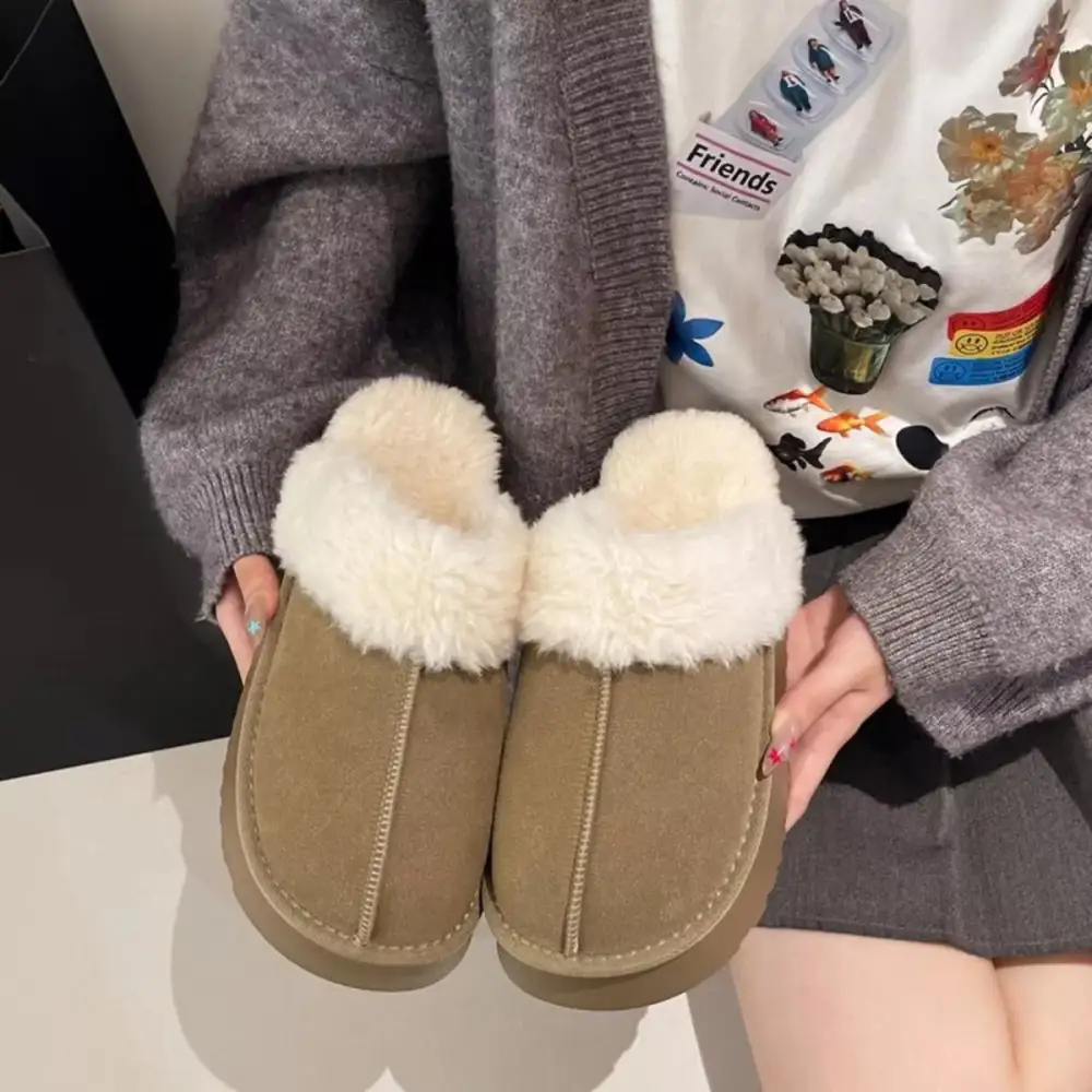 Textured Round Toe Platform Slippers