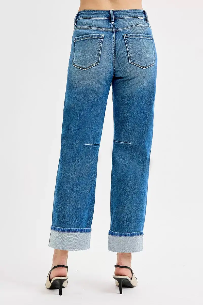 Easy Barrel Leg Cuffed Denim Jeans