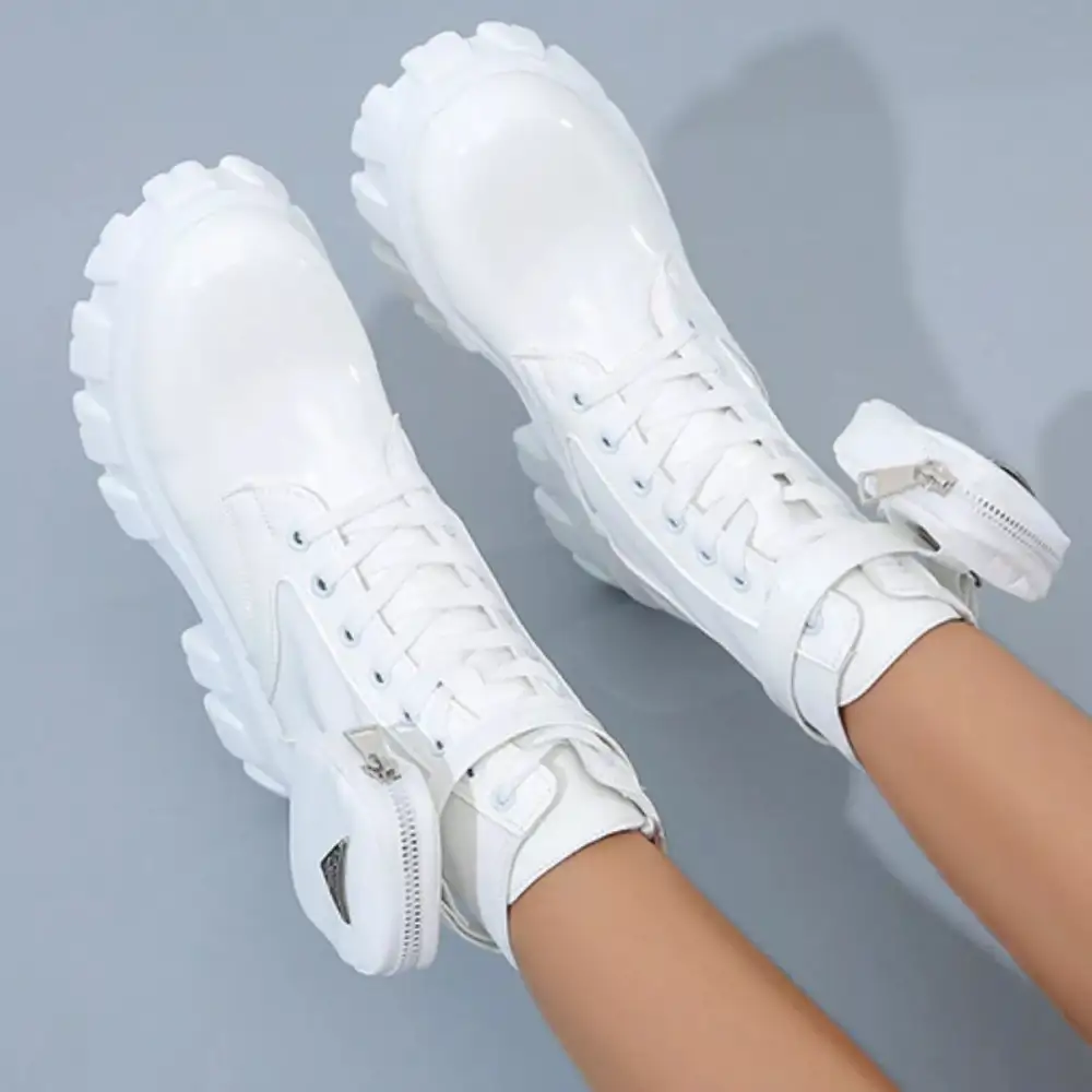 Textured Lace Up Platform Ankle Boots