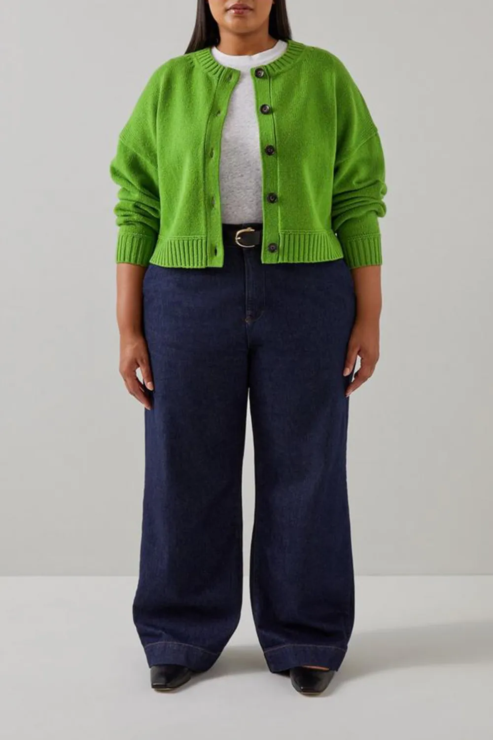 Bright Green Cropped Button Up Knit Cardigan