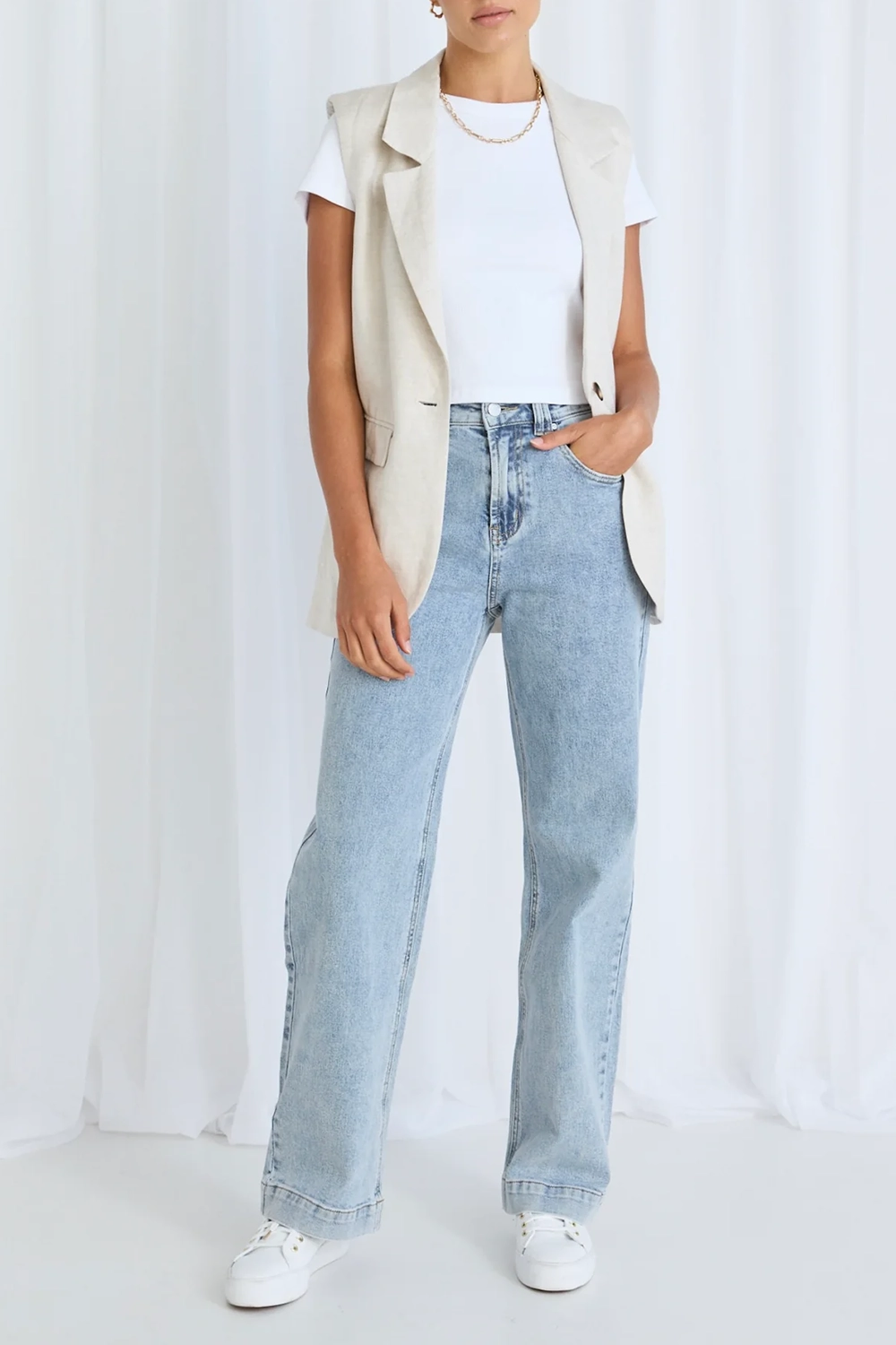 Beige Linen Sleeveless Vest