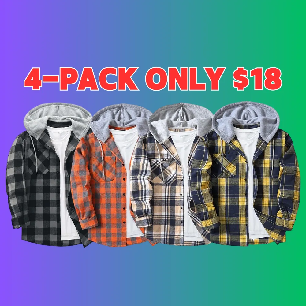 Men's Plaid Print Button Front Drawstring Hooded Shirt, Regular Fit Casual Long Sleeve Pocket Top, Men's Clothes for Daily Wear
