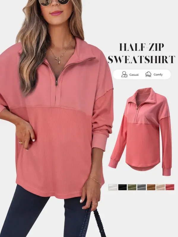 🔥Last Day💥Women's Half-Zip Waffle Knit Sweater🔥8-Pack Only $24