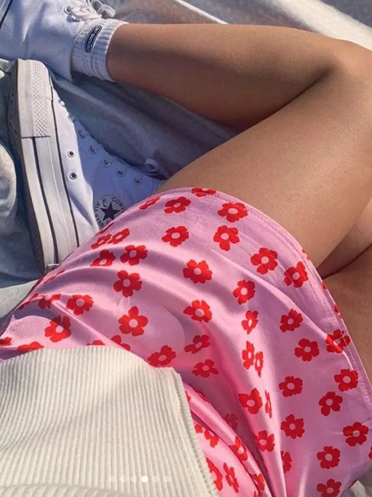 Satin Silk Floral Skirt
