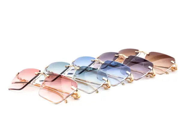12-Pack Luxury Rimless Hexagon Gradient Metal Sunglasses