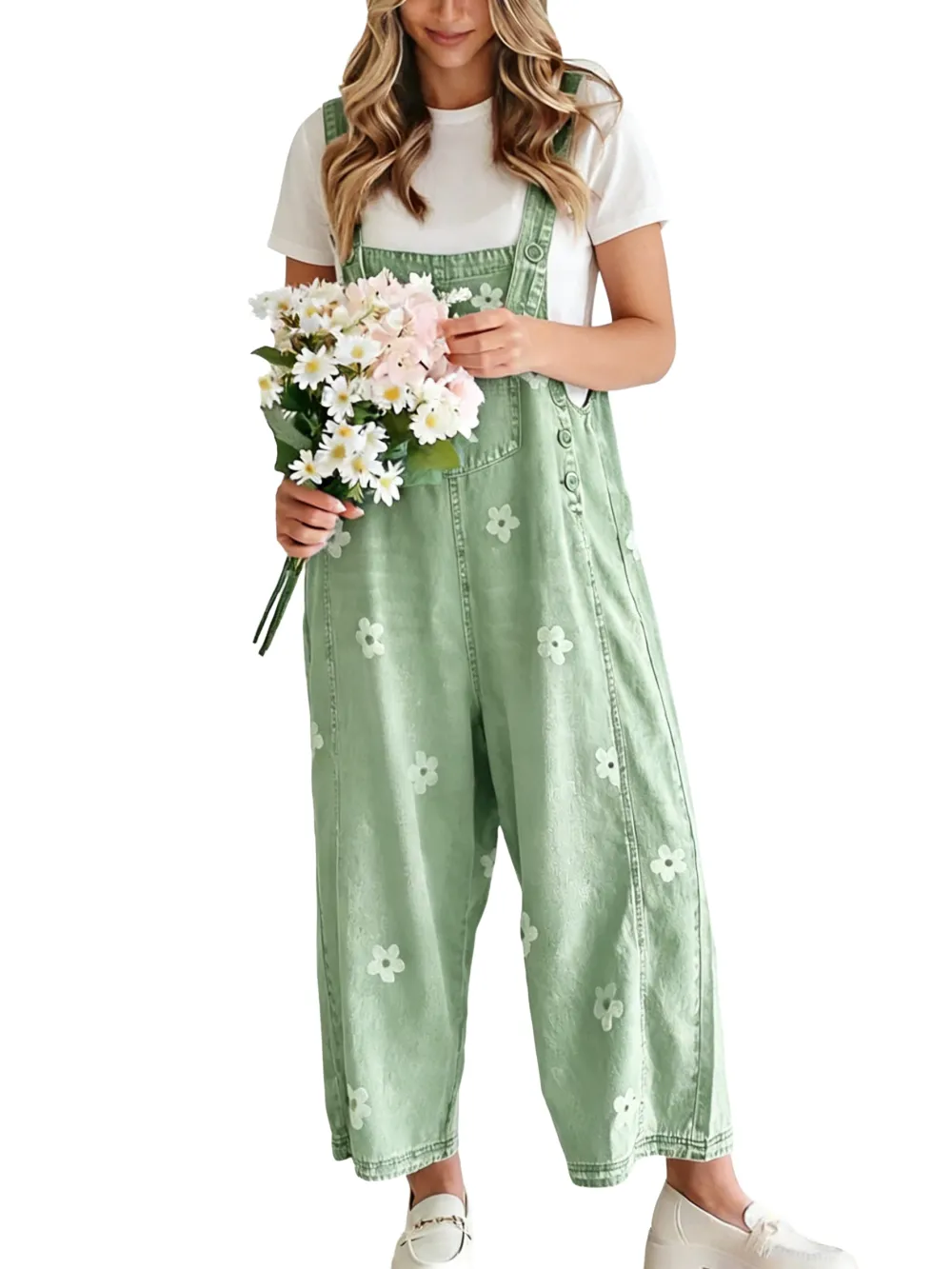 Women's Floral Printed Bib Overall Jumpsuit