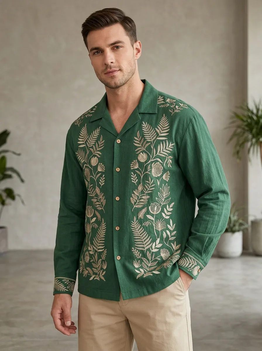 Men's Botanical Embroidered Expressive Shirt