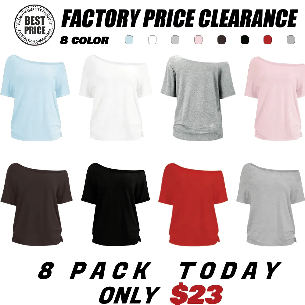 🔥 Women's Off-Shoulder Solid Color Tee | Casual Basic Short Sleeve T-Shirt