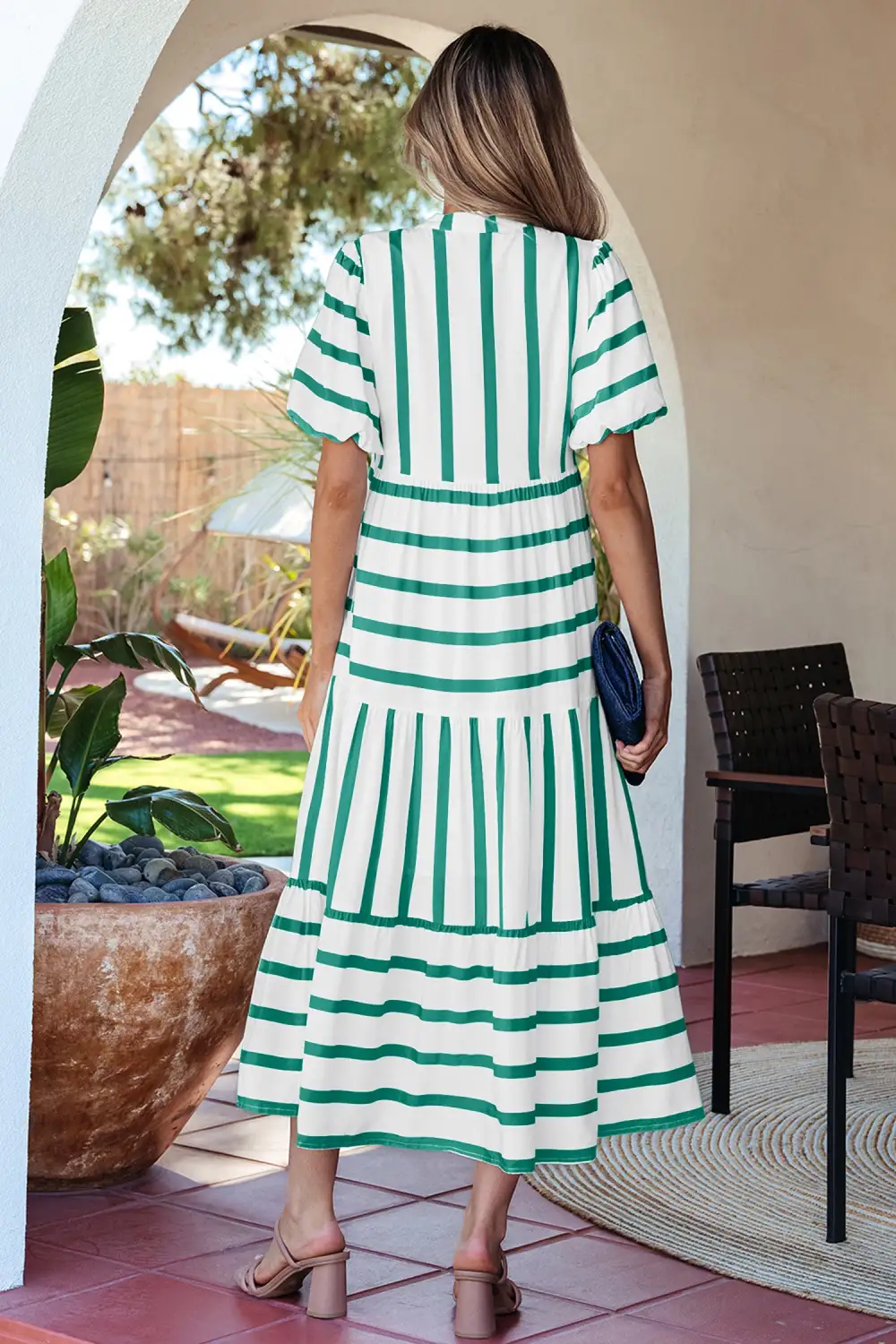Ricrac Trim Notched Neck Vacation Dress