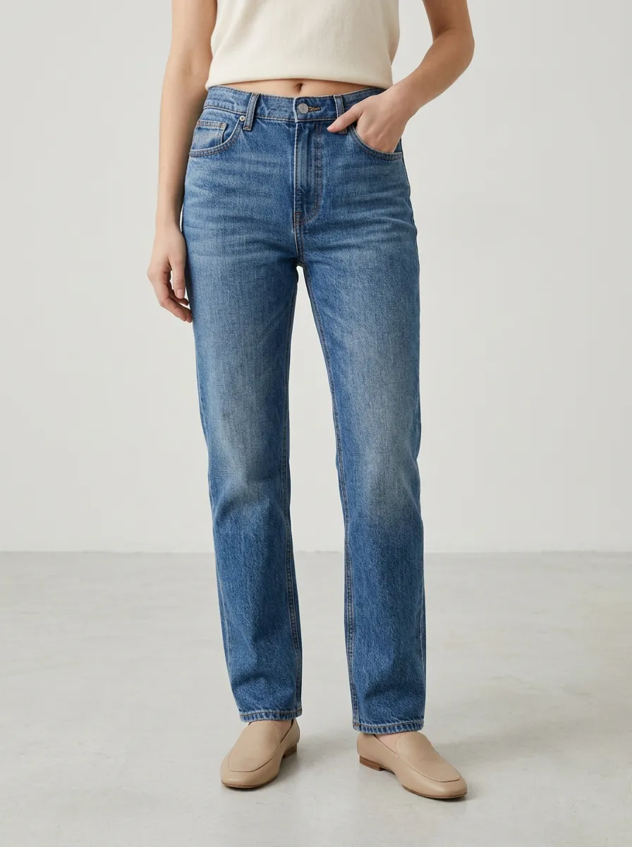 Straight Leg Pocket Detail Daily Denim Jeans