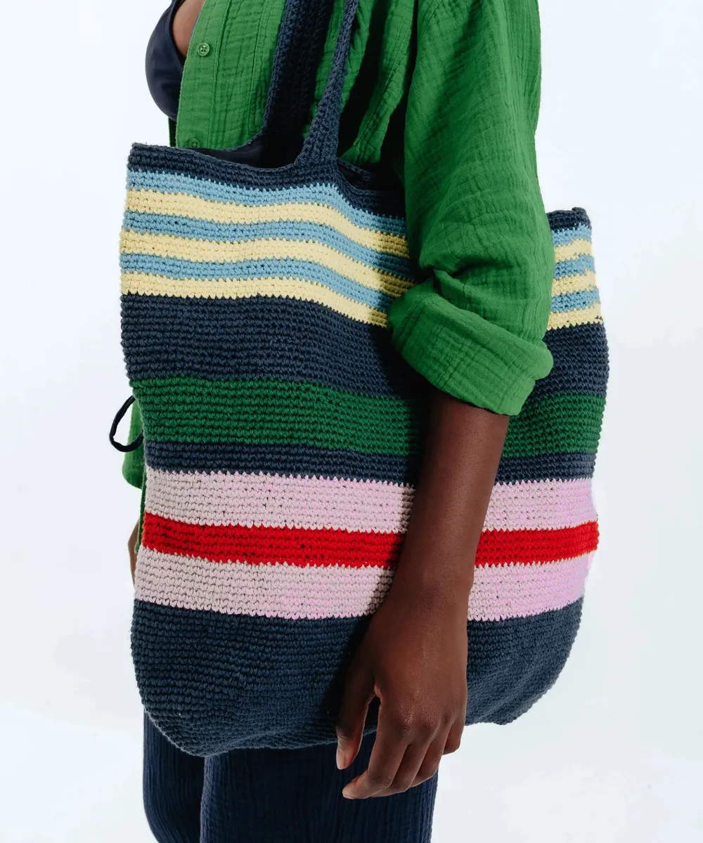 Vacation Essential Navy Stripe Crochet Tote