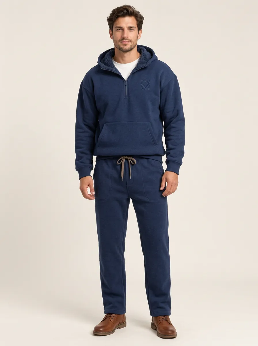 Cold Weather Fleece Lined Hooded Zip Up Men's Fleece Tracksuit