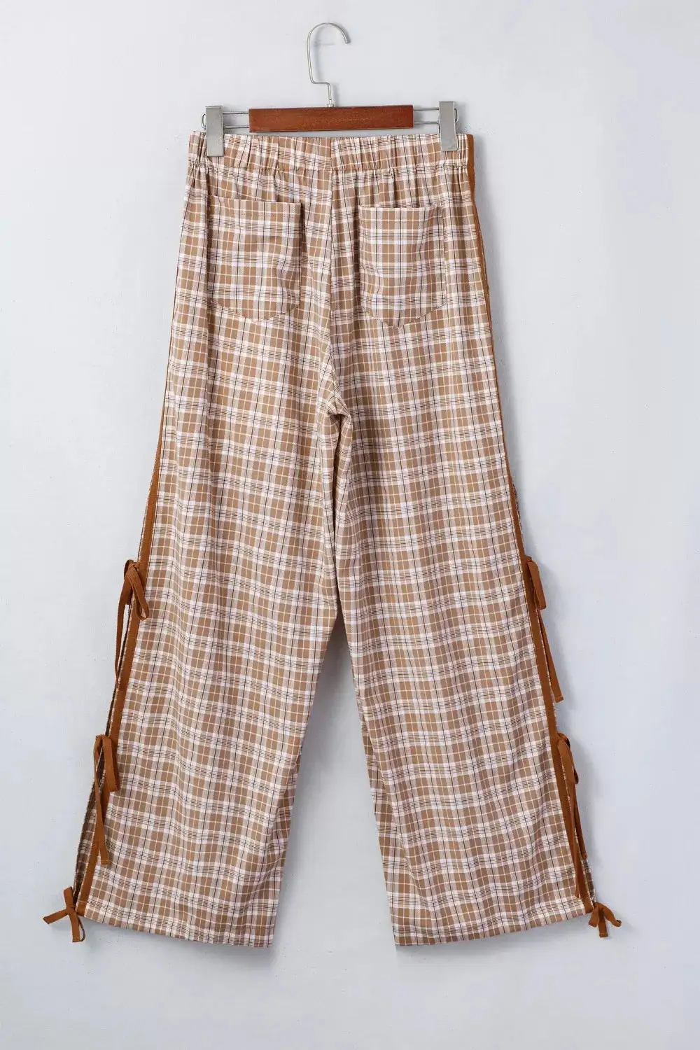 Plaid Print Tie Detail Casual Pants