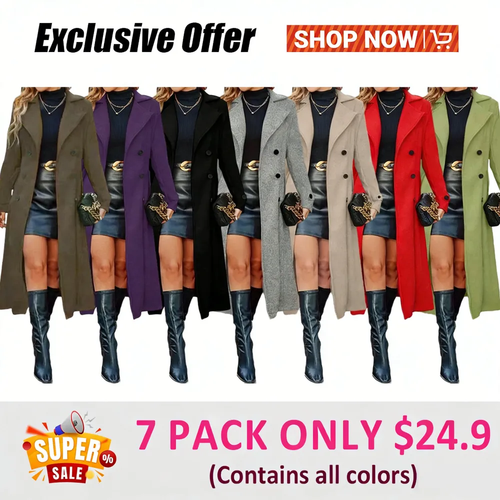 Women's Solid Double-Breasted Wool Coat