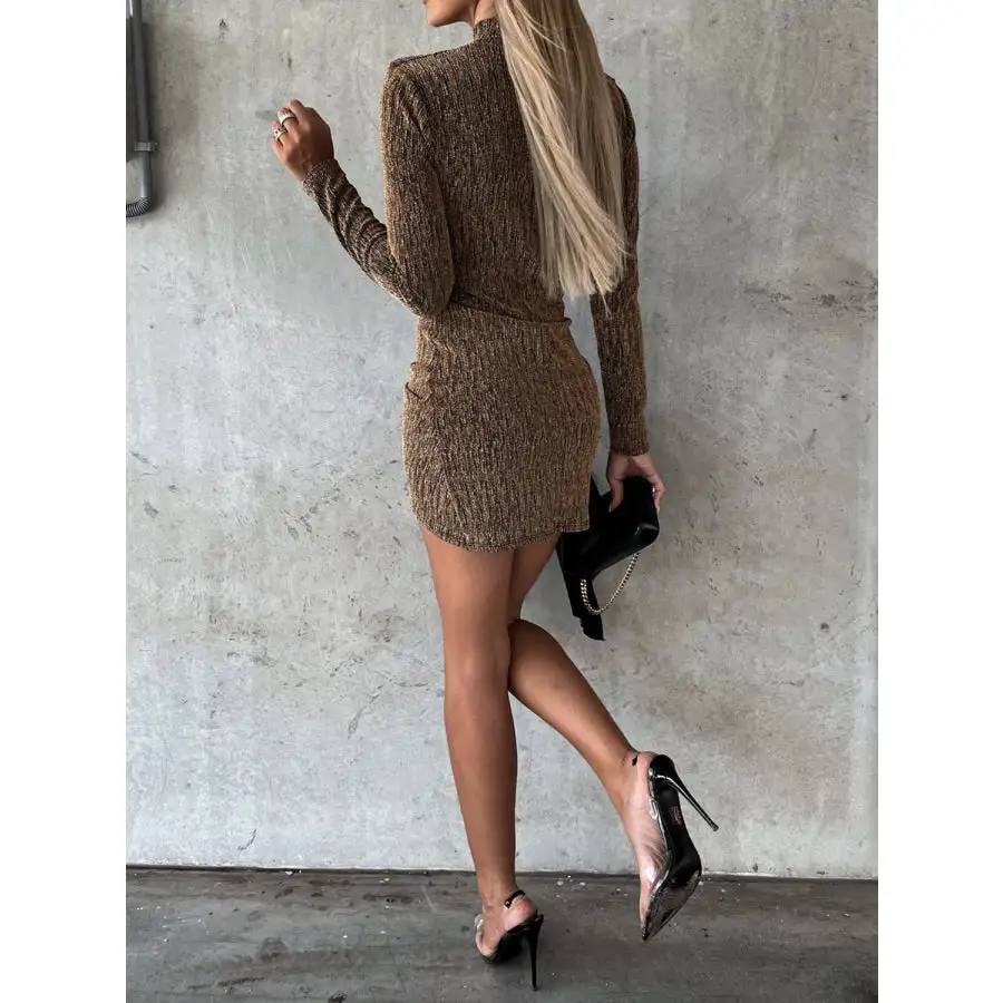 Heathered Mock Neck Long Sleeve Mini Dress