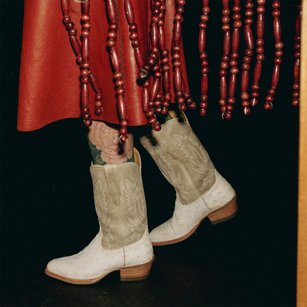 Faux-Leather Embroidered Block-Heel Platform Mid-Calf Boots