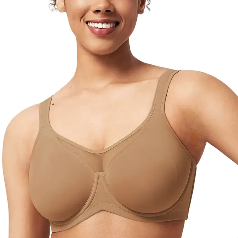 Unlined Non-Padded Underwire Smoothing Wide Strap Full Coverage Minimizer T-shirt Bra