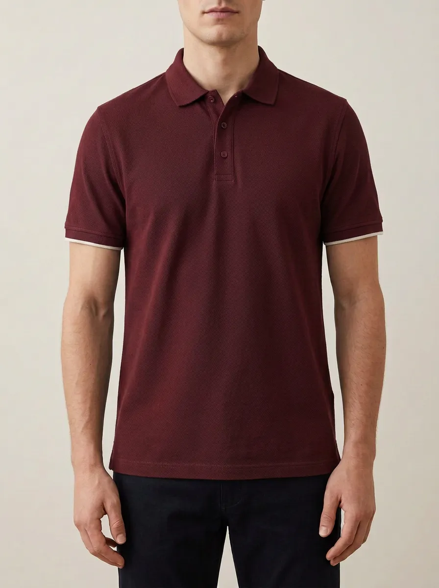 Men's Navy Blue Contrast Trim Solid Color Polo Shirt