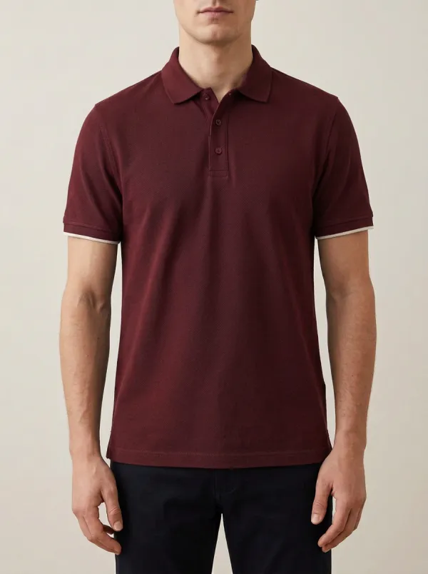 Men's Navy Blue Contrast Trim Solid Color Polo Shirt