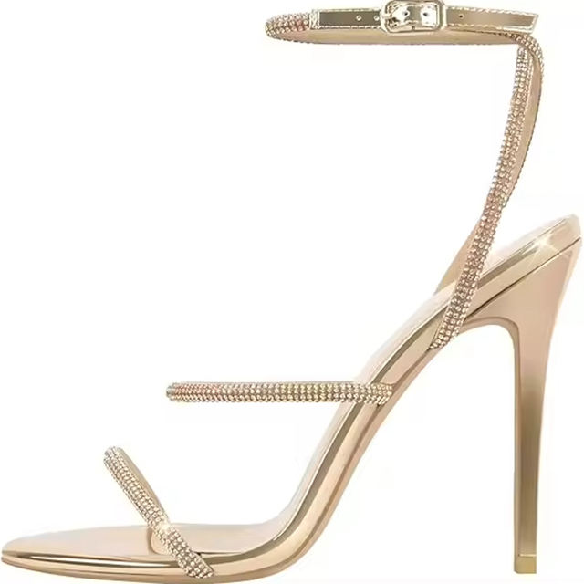 Velora Crystal Gold Stiletto Sandals